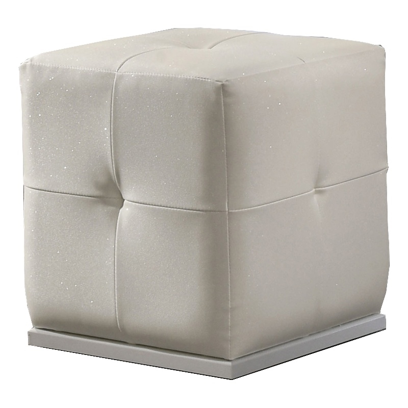 Keza Vanity Stool- White Tufted Seat- 19 Inch Cubic Membrane Press