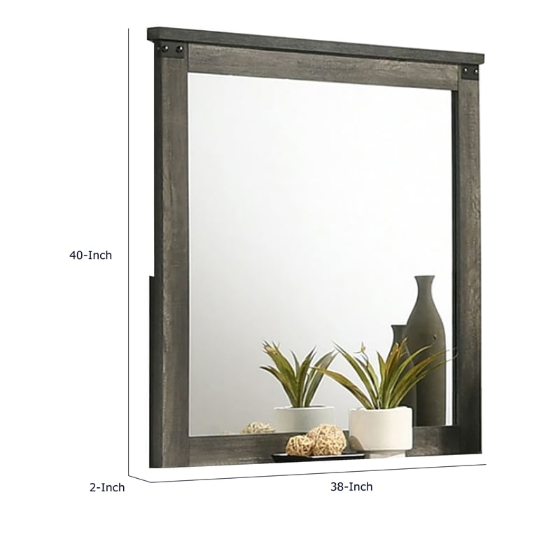 Bry Dresser Mirror- Crown Molded Top- 38x40 Rustic Gray Frame