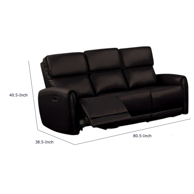 Sily Power Recliner Sofa w USB- Contour Arms- Foam Fill Black Faux Leather