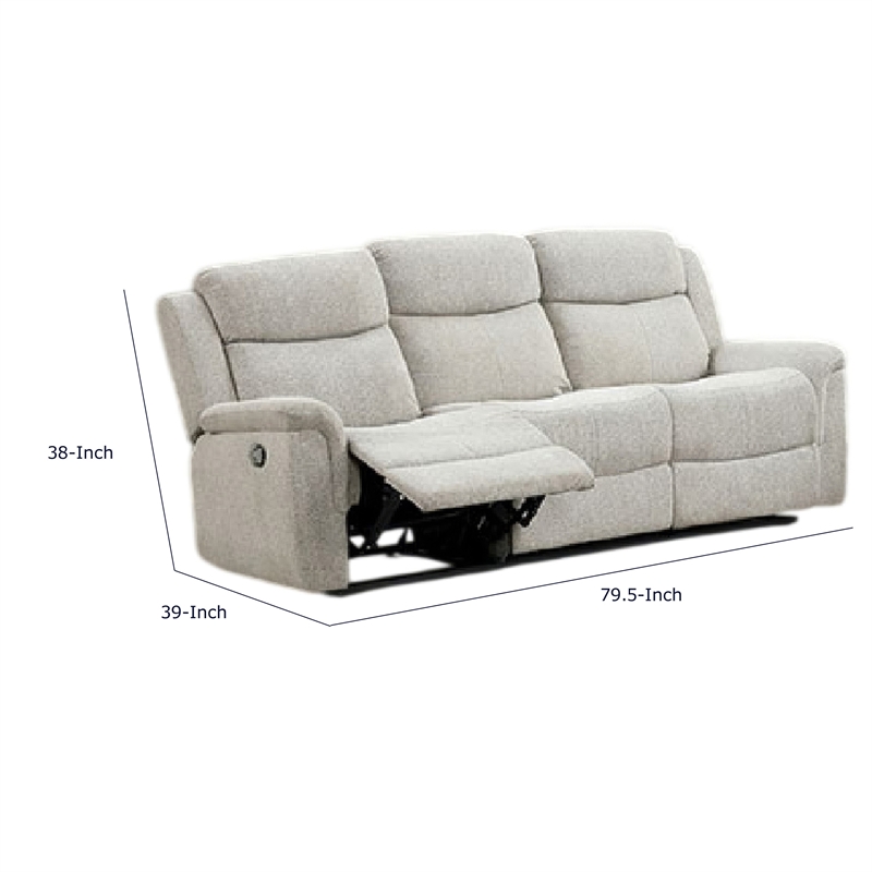 Becy Manual Recliner Sofa- Bustle-Back- Light Gray Cushions- 80 Inch
