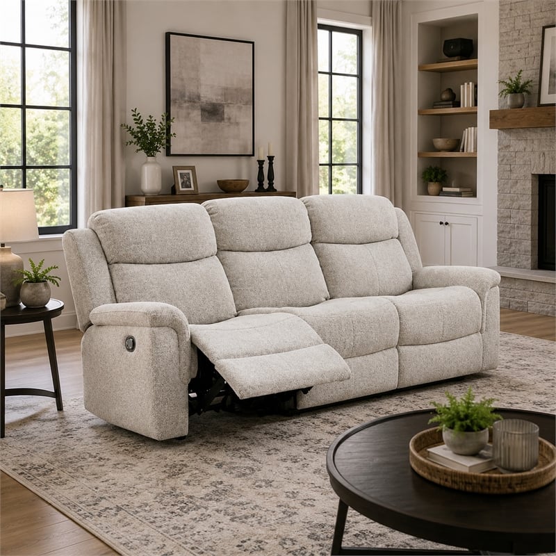 Becy Manual Recliner Sofa- Bustle-Back- Light Gray Cushions- 80 Inch
