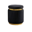 Karie Ottoman Stool- Gold Trim- Vertical Channel Design- Black Fabric