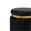Karie Ottoman Stool- Gold Trim- Vertical Channel Design- Black Fabric