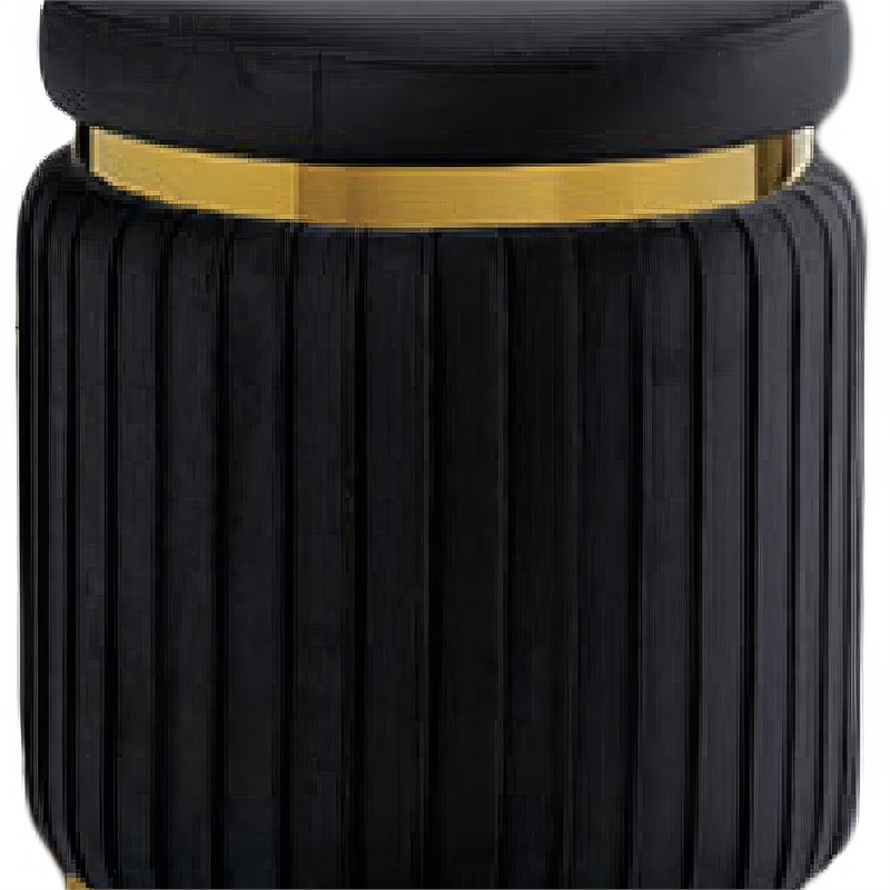 Karie Ottoman Stool- Gold Trim- Vertical Channel Design- Black Fabric