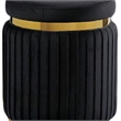 Karie Ottoman Stool- Gold Trim- Vertical Channel Design- Black Fabric