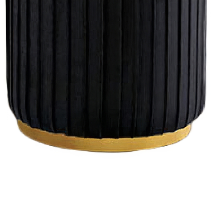 Karie Ottoman Stool- Gold Trim- Vertical Channel Design- Black Fabric