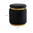 Karie Ottoman Stool- Gold Trim- Vertical Channel Design- Black Fabric