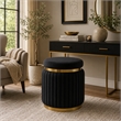 Karie Ottoman Stool- Gold Trim- Vertical Channel Design- Black Fabric