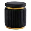 Karie Ottoman Stool- Gold Trim- Vertical Channel Design- Black Fabric