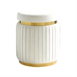 Karie Ottoman Stool- Gold Trim- Vertical Channel Design- White Fabric