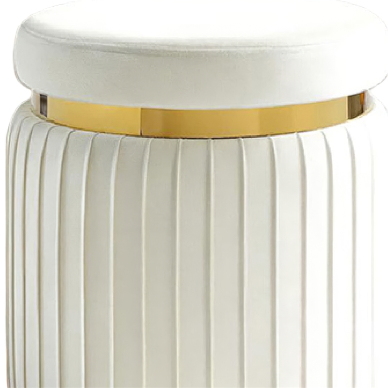 Karie Ottoman Stool- Gold Trim- Vertical Channel Design- White Fabric