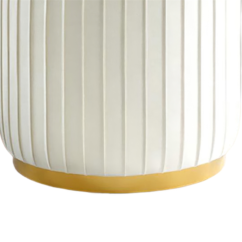 Karie Ottoman Stool- Gold Trim- Vertical Channel Design- White Fabric