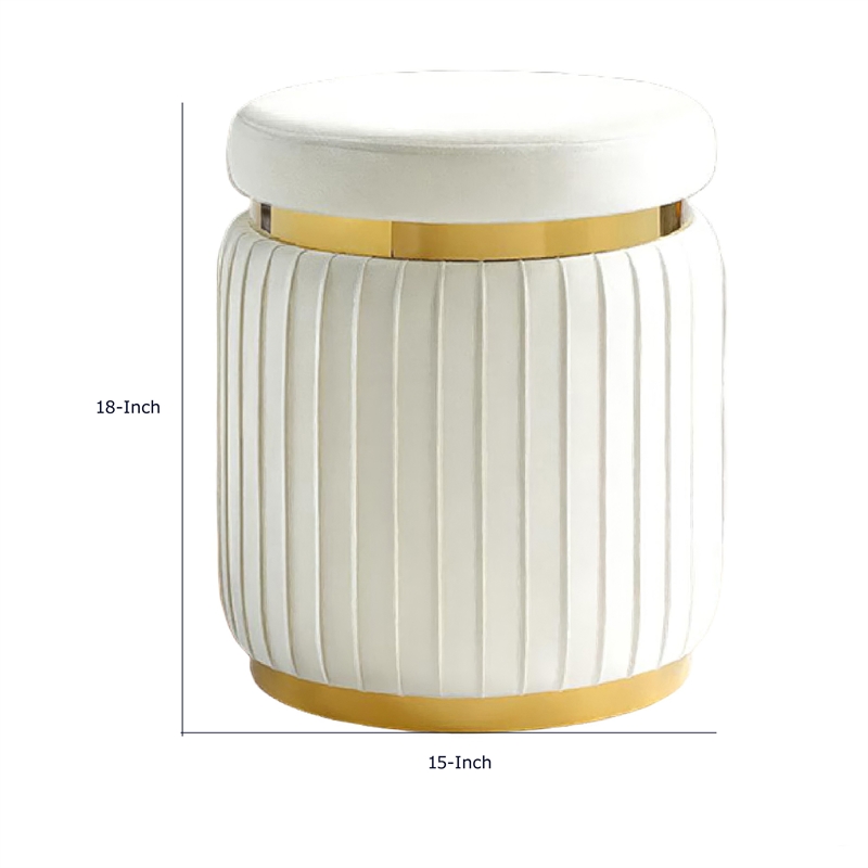 Karie Ottoman Stool- Gold Trim- Vertical Channel Design- White Fabric