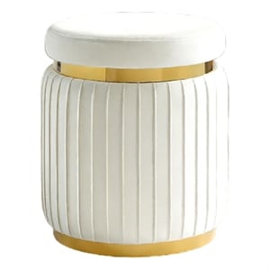Karie Ottoman Stool- Gold Trim- Vertical Channel Design- White Fabric