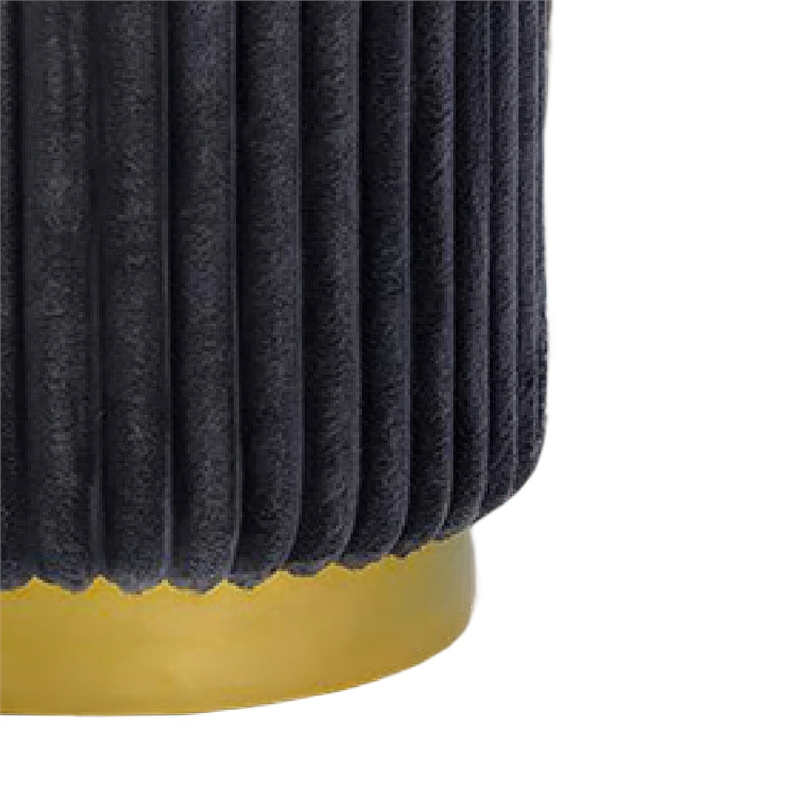 Zelda Ottoman Stool with Gold Steel Plinth Base- Gray Channeled Fabric
