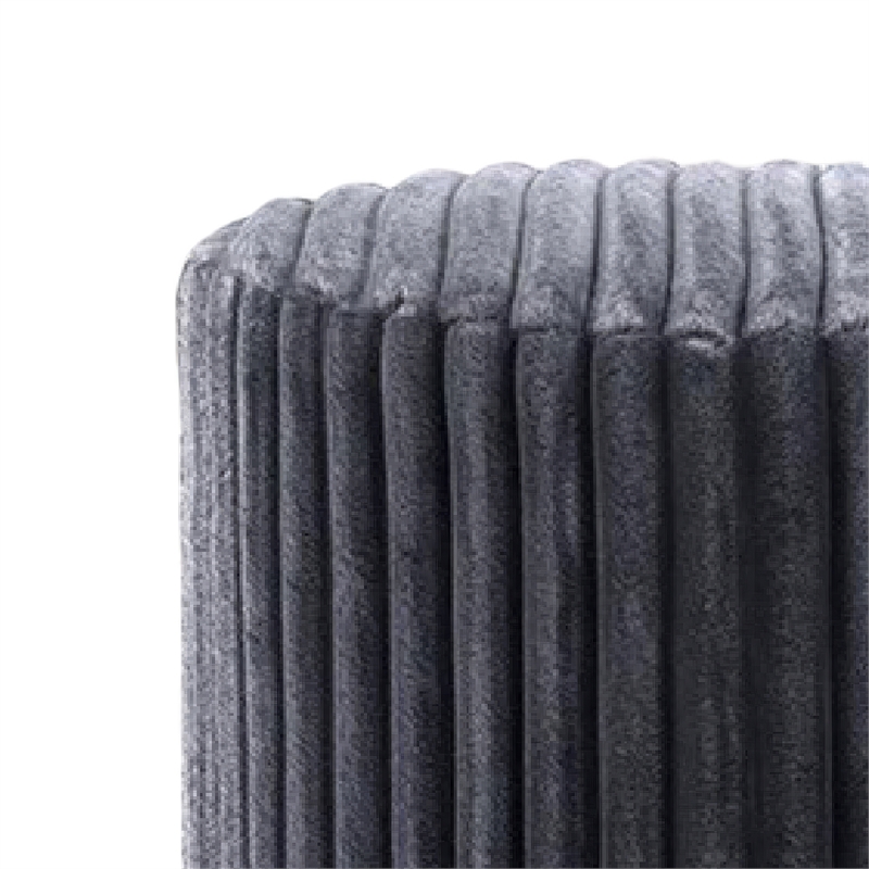 Zelda Ottoman Stool with Gold Steel Plinth Base- Gray Channeled Fabric