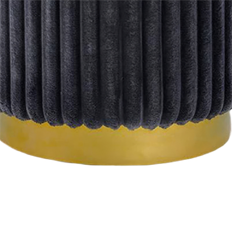 Zelda Ottoman Stool with Gold Steel Plinth Base- Gray Channeled Fabric