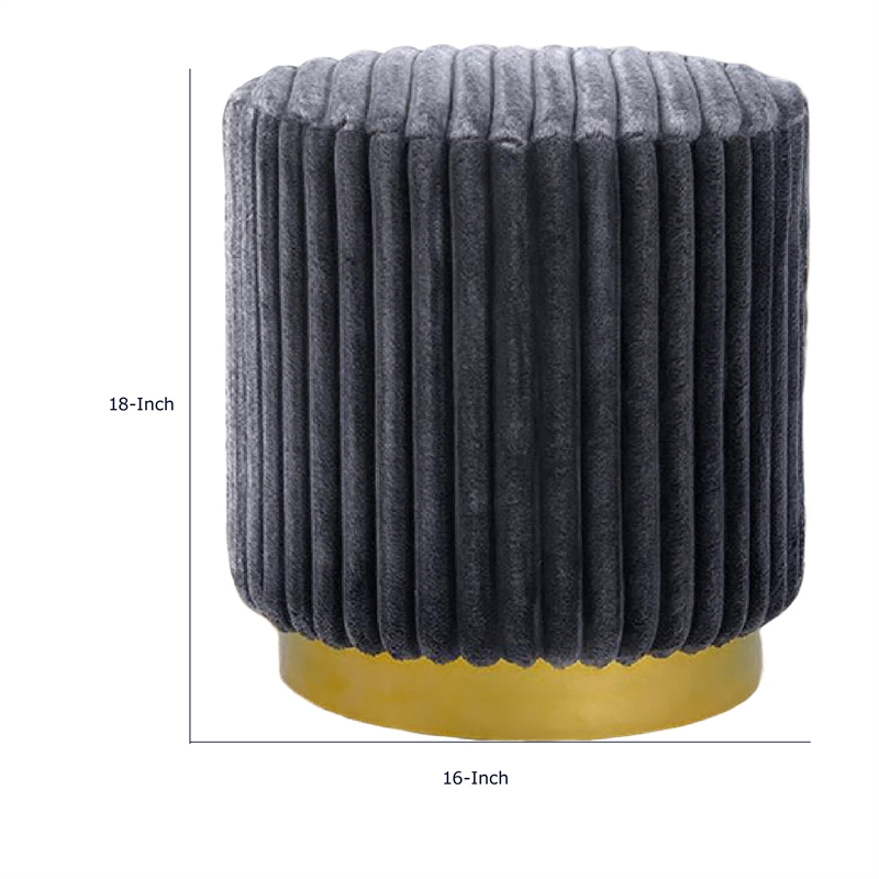 Zelda Ottoman Stool with Gold Steel Plinth Base- Gray Channeled Fabric