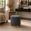 Zelda Ottoman Stool with Gold Steel Plinth Base- Gray Channeled Fabric