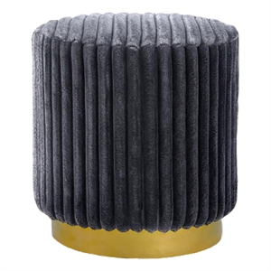 Zelda Ottoman Stool with Gold Steel Plinth Base- Gray Channeled Fabric
