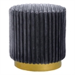 Zelda Ottoman Stool with Gold Steel Plinth Base- Gray Channeled Fabric