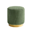 Zelda Ottoman Stool- Gold Steel Plinth Base- Green Channeled Fabric