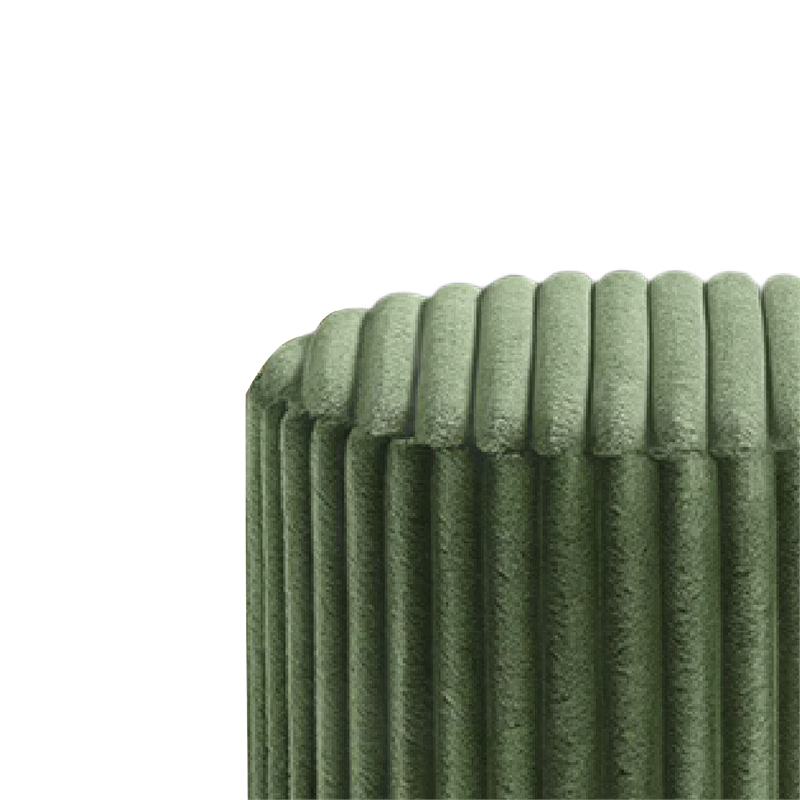 Zelda Ottoman Stool- Gold Steel Plinth Base- Green Channeled Fabric