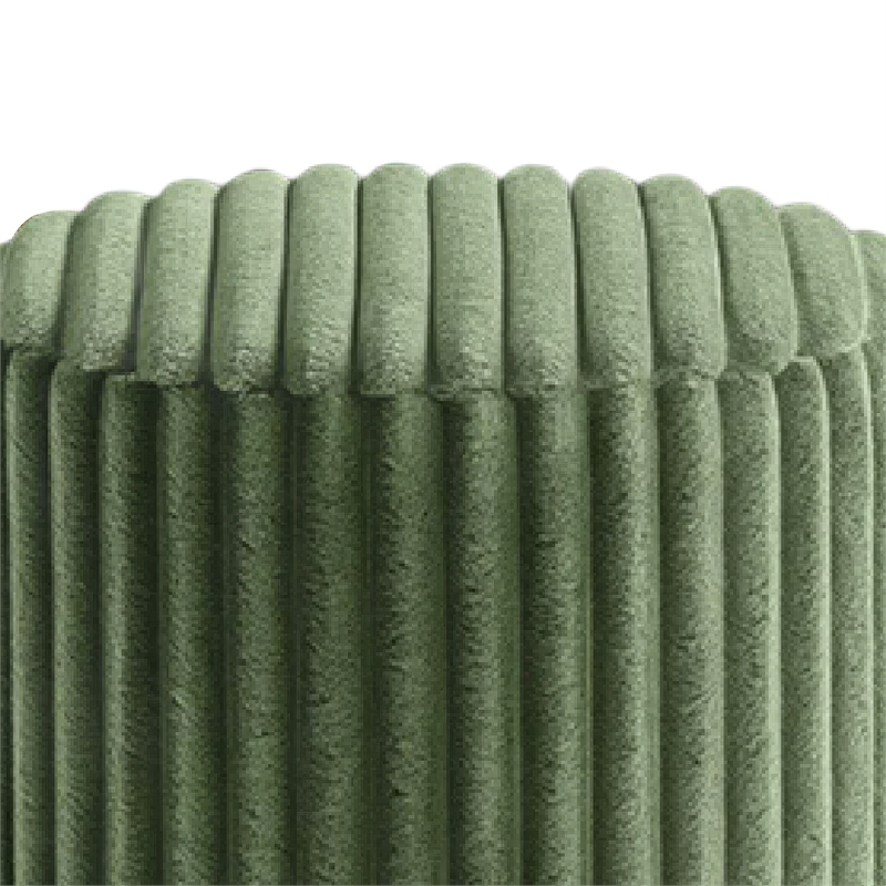 Zelda Ottoman Stool- Gold Steel Plinth Base- Green Channeled Fabric