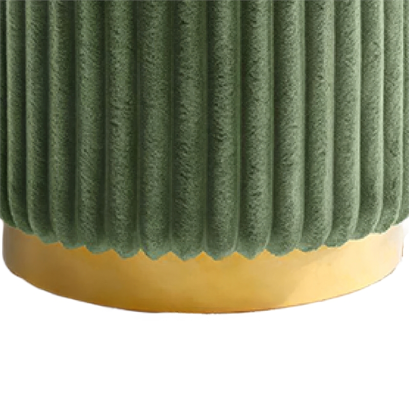 Zelda Ottoman Stool- Gold Steel Plinth Base- Green Channeled Fabric