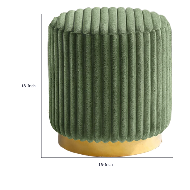 Zelda Ottoman Stool- Gold Steel Plinth Base- Green Channeled Fabric