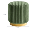 Zelda Ottoman Stool- Gold Steel Plinth Base- Green Channeled Fabric