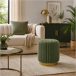 Zelda Ottoman Stool- Gold Steel Plinth Base- Green Channeled Fabric
