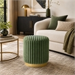 Zelda Ottoman Stool- Gold Steel Plinth Base- Green Channeled Fabric