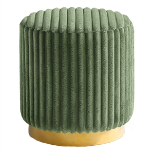 Zelda Ottoman Stool- Gold Steel Plinth Base- Green Channeled Fabric