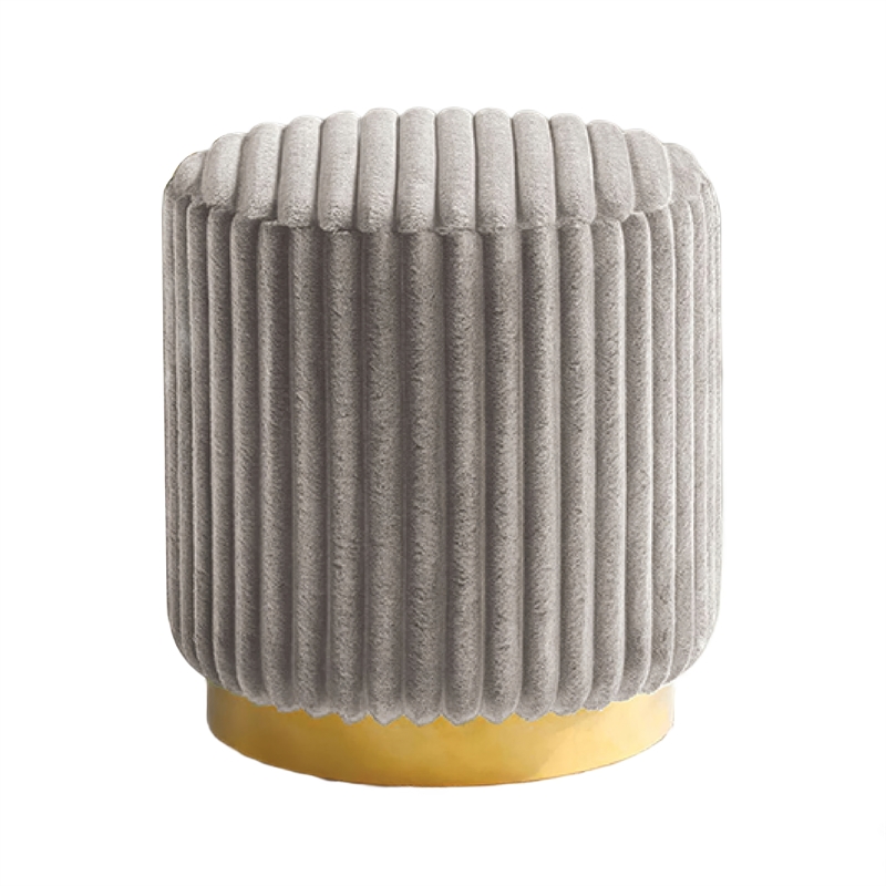 Zelda Ottoman Stool with Gold Steel Plinth Base- Gray Channeled Fabric