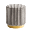Zelda Ottoman Stool with Gold Steel Plinth Base- Gray Channeled Fabric