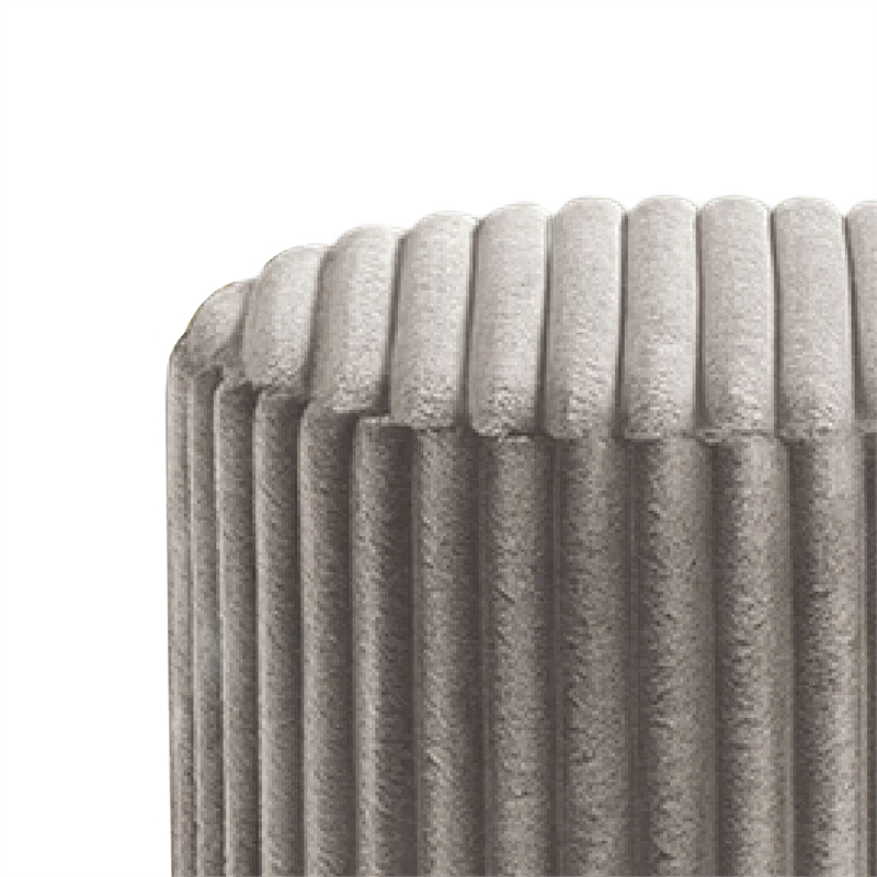 Zelda Ottoman Stool with Gold Steel Plinth Base- Gray Channeled Fabric