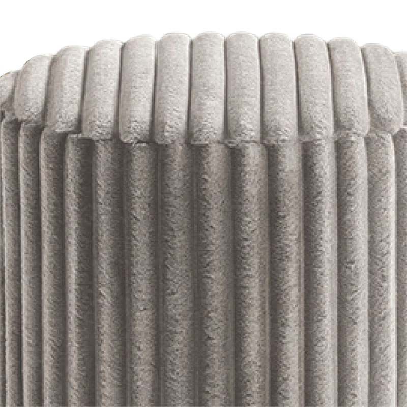 Zelda Ottoman Stool with Gold Steel Plinth Base- Gray Channeled Fabric