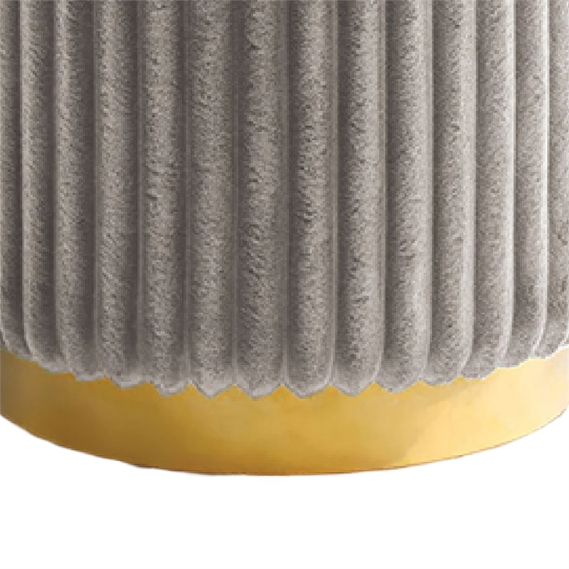 Zelda Ottoman Stool with Gold Steel Plinth Base- Gray Channeled Fabric