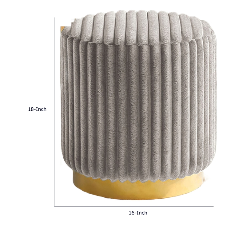 Zelda Ottoman Stool with Gold Steel Plinth Base- Gray Channeled Fabric