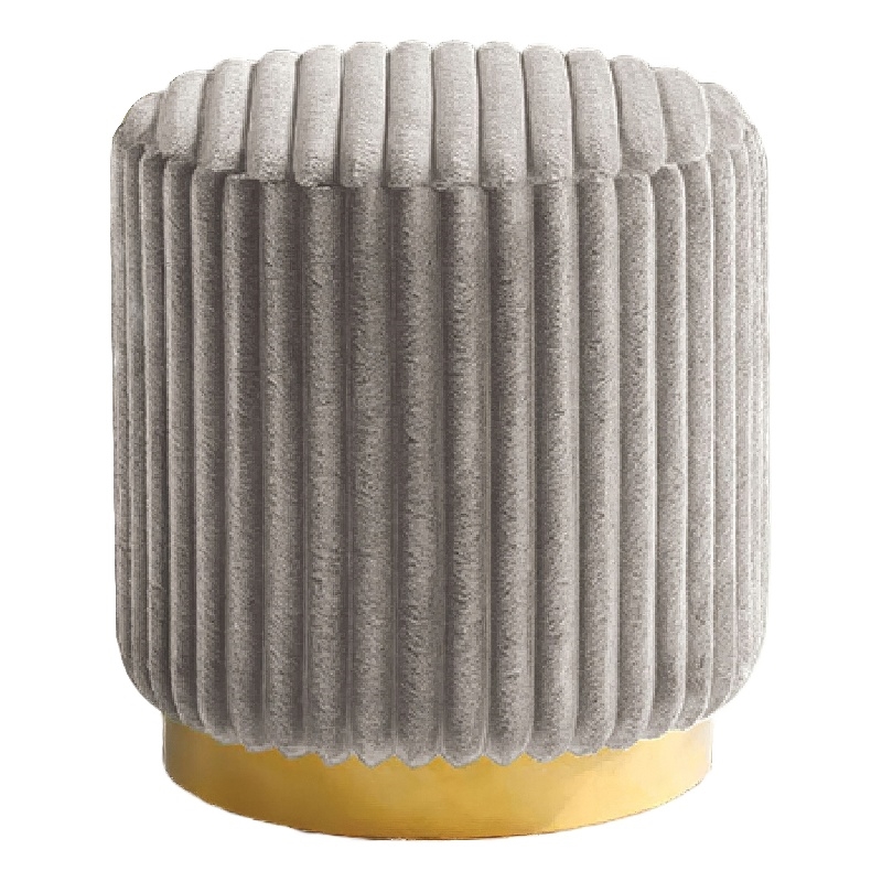 Zelda Ottoman Stool with Gold Steel Plinth Base- Gray Channeled Fabric