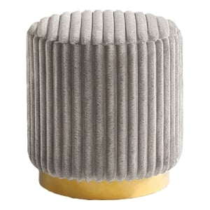 Zelda Ottoman Stool with Gold Steel Plinth Base- Gray Channeled Fabric