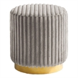 Zelda Ottoman Stool with Gold Steel Plinth Base- Gray Channeled Fabric