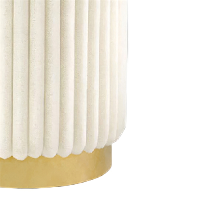 Zelda Ottoman Stool- Gold Steel Plinth Base- Beige Channeled Fabric