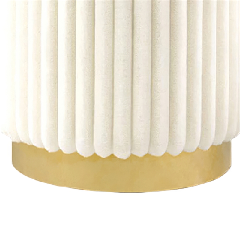 Zelda Ottoman Stool- Gold Steel Plinth Base- Beige Channeled Fabric