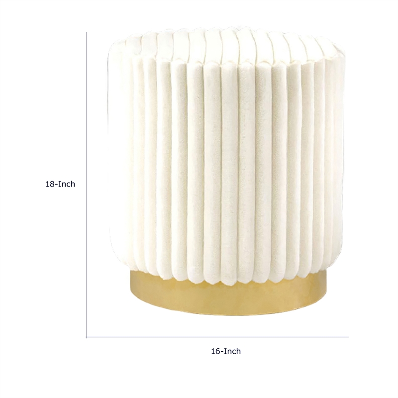 Zelda Ottoman Stool- Gold Steel Plinth Base- Beige Channeled Fabric