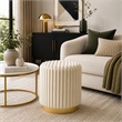 Zelda Ottoman Stool- Gold Steel Plinth Base- Beige Channeled Fabric