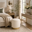Zelda Ottoman Stool- Gold Steel Plinth Base- Beige Channeled Fabric