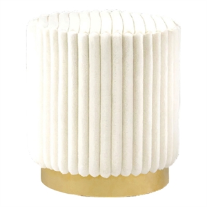 Zelda Ottoman Stool- Gold Steel Plinth Base- Beige Channeled Fabric