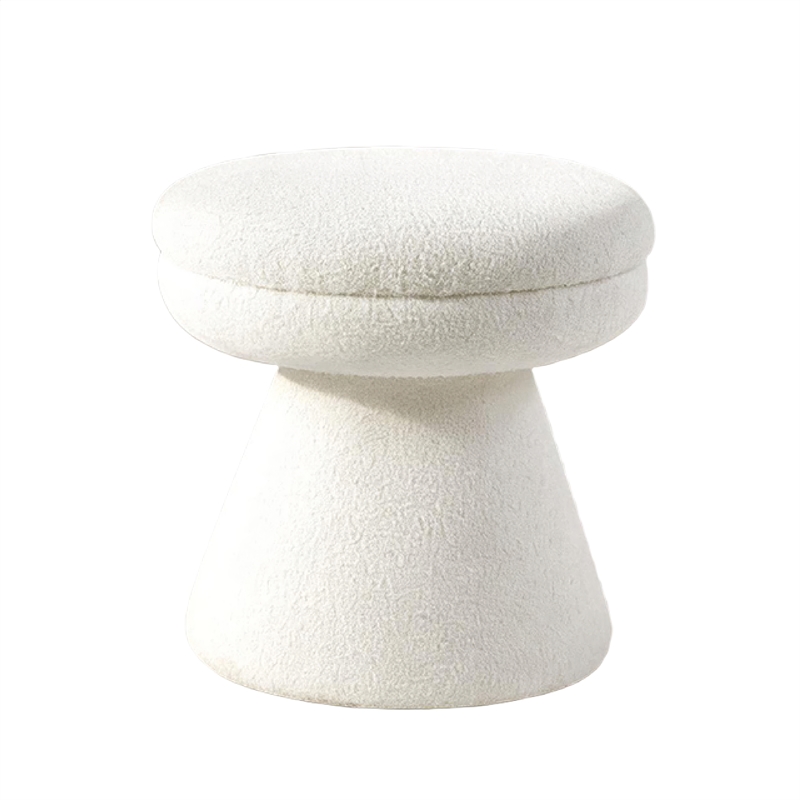 Xyna Mushroom-shaped Ottoman Stool with Pedestal Base- Beige Fabric